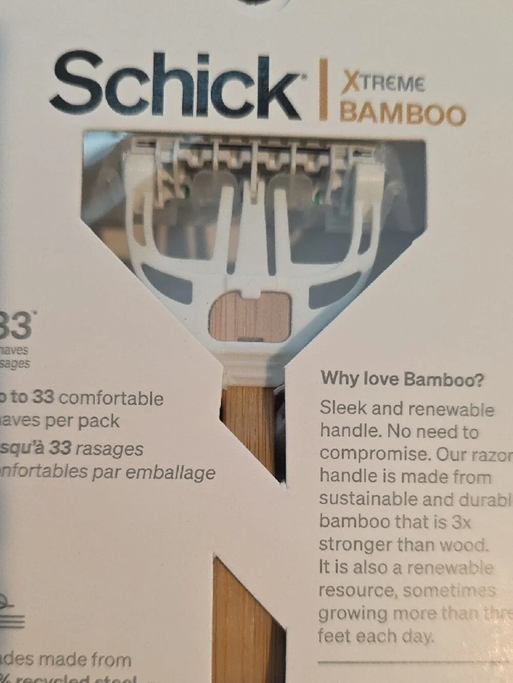 (J66)Schick Xtreme Bamboo Razor - Bamboo Handle with Green Trim